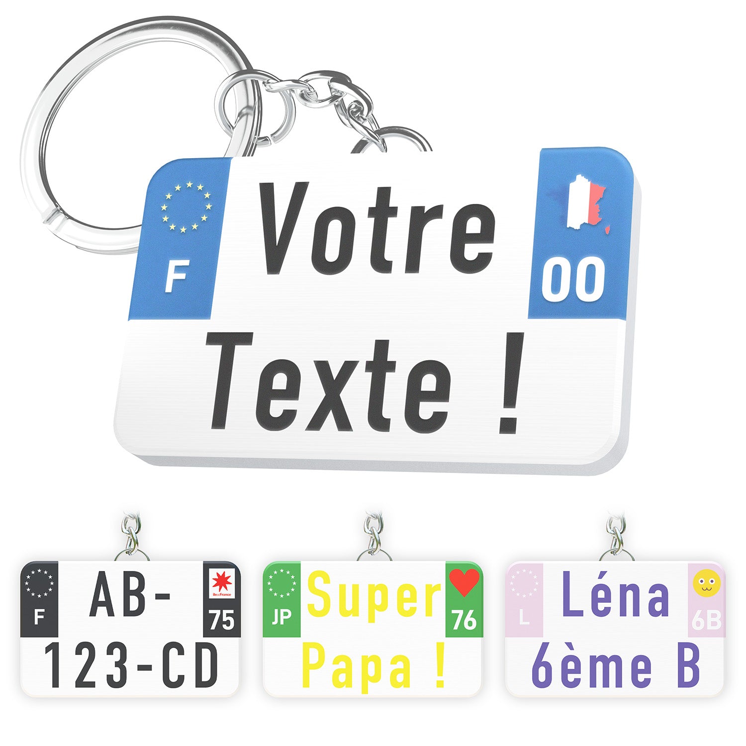 porte-clé moto personnalisé en 3D — plaque d’immatriculation miniature avec impression UV résistante