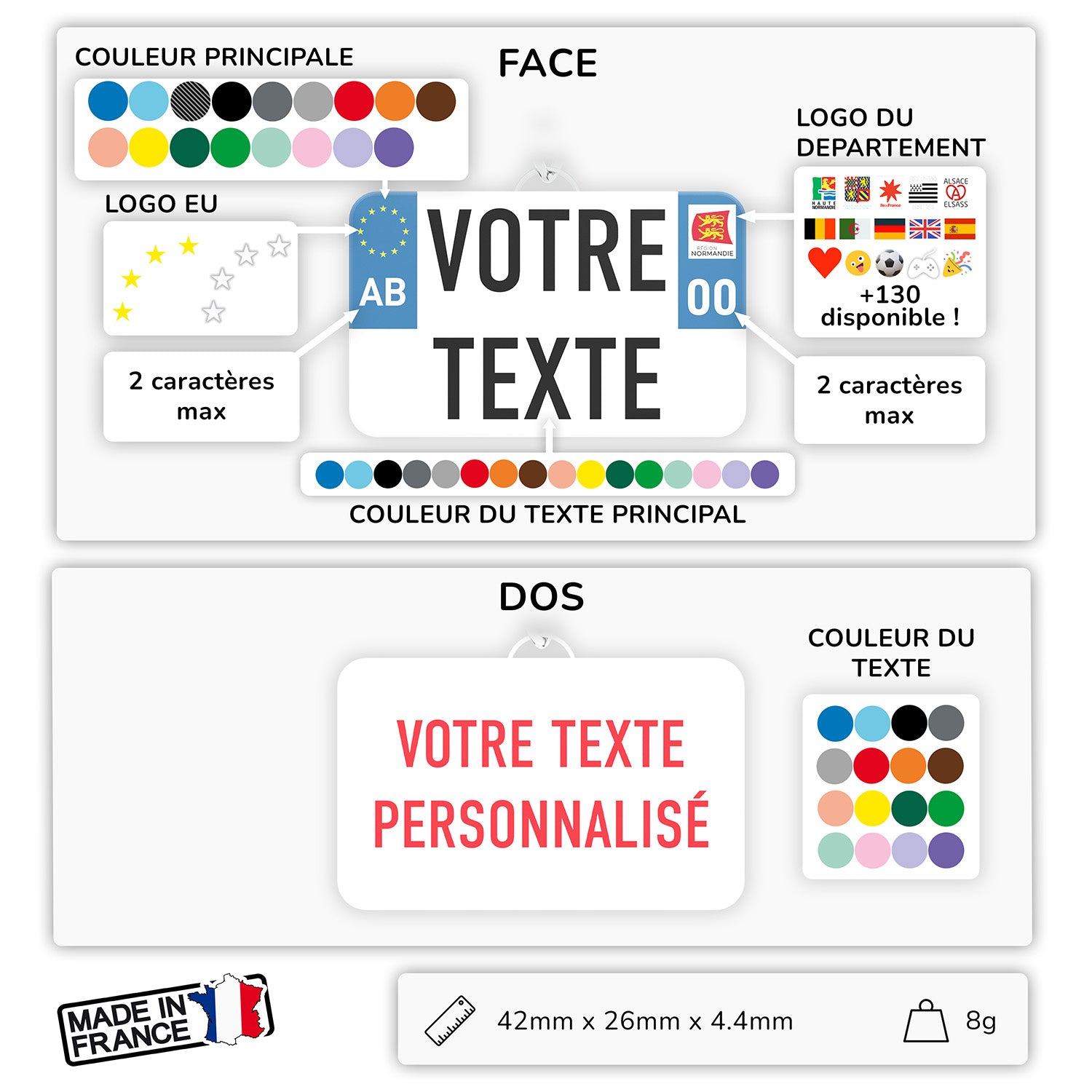 porte-clé plaque d’immatriculation moto personnalisé — accessoire motard unique imprimé en 3D, fabriqué en France